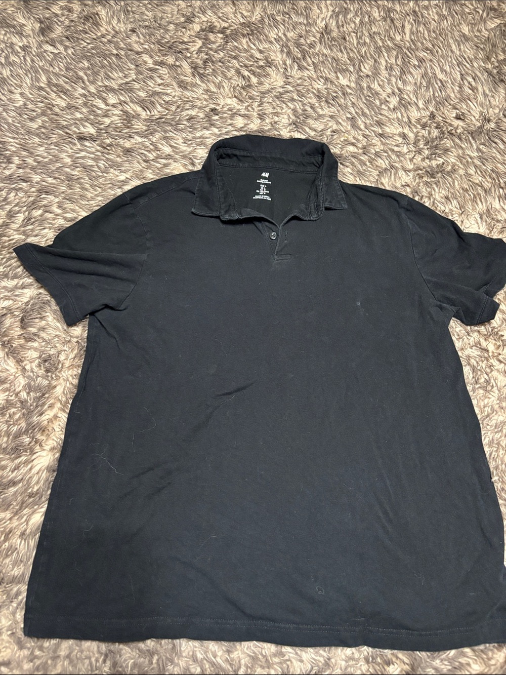 H&M Mens Black Slim Fit Short Sleeve Stretch Polo Shirt L